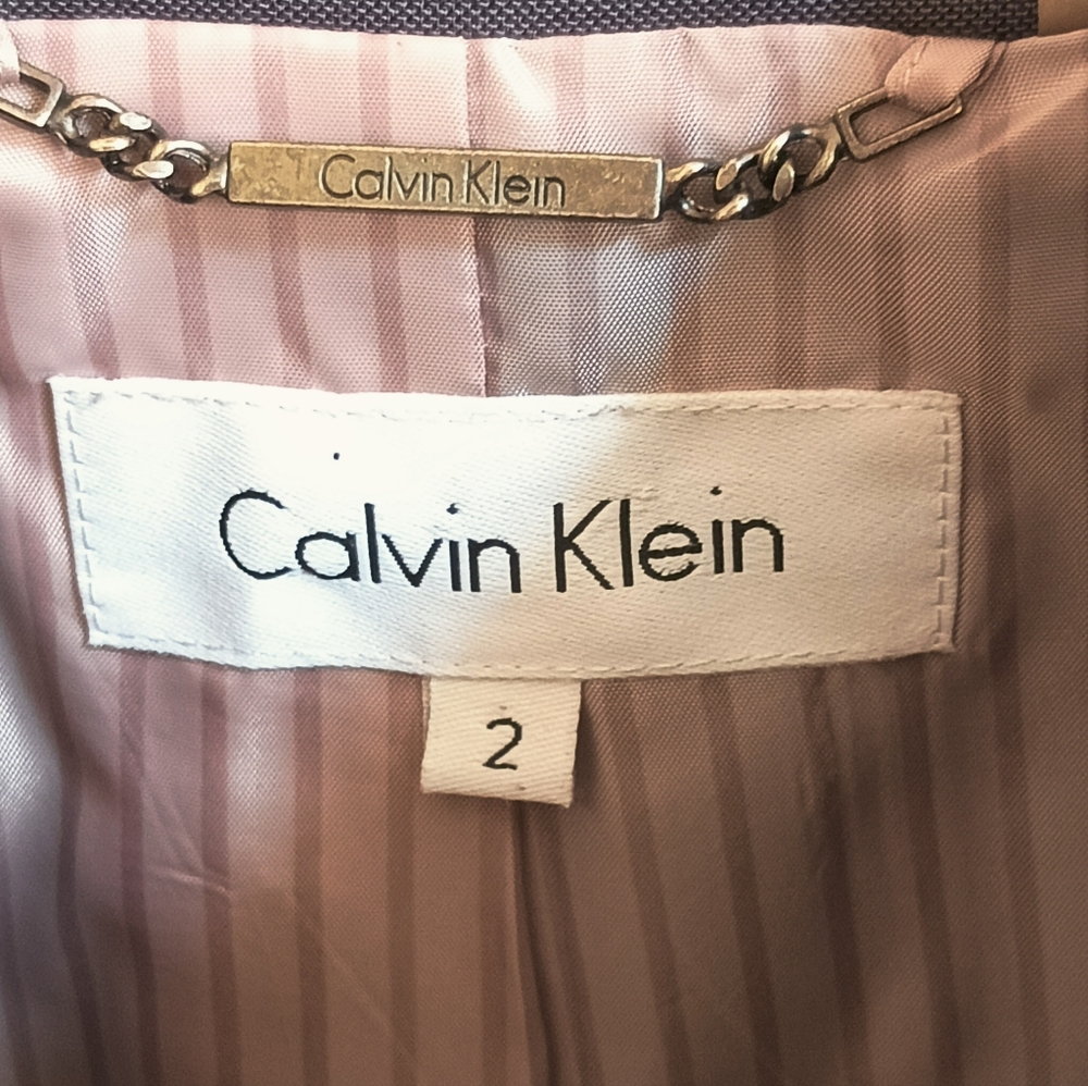 Calvin Klein Pencil Skirt Suit Set Lined Blazer Gray One Button Knee Length Sz 2 - Picture 5 of 15